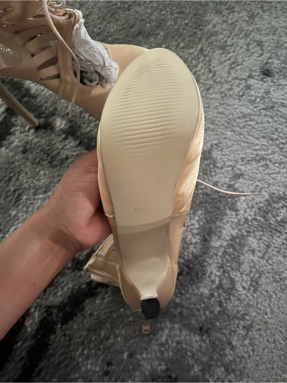 Women's Lace-Up Cutout Platform Heels in Nude - Picture 3 of 3